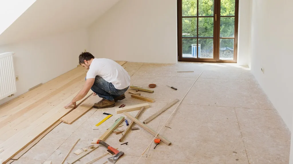 Full flooring installation in a London property, including subfloor preparation and finishing