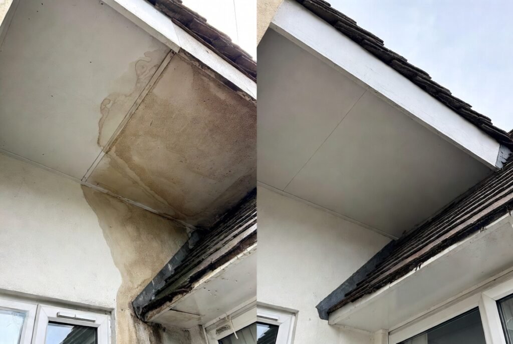 Before and after emergency roof leak repair in Reading RG1 RG2 RG4