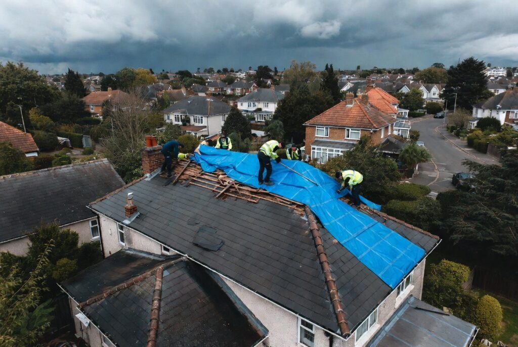 Drone inspection and emergency storm damage roof repair in Ealing