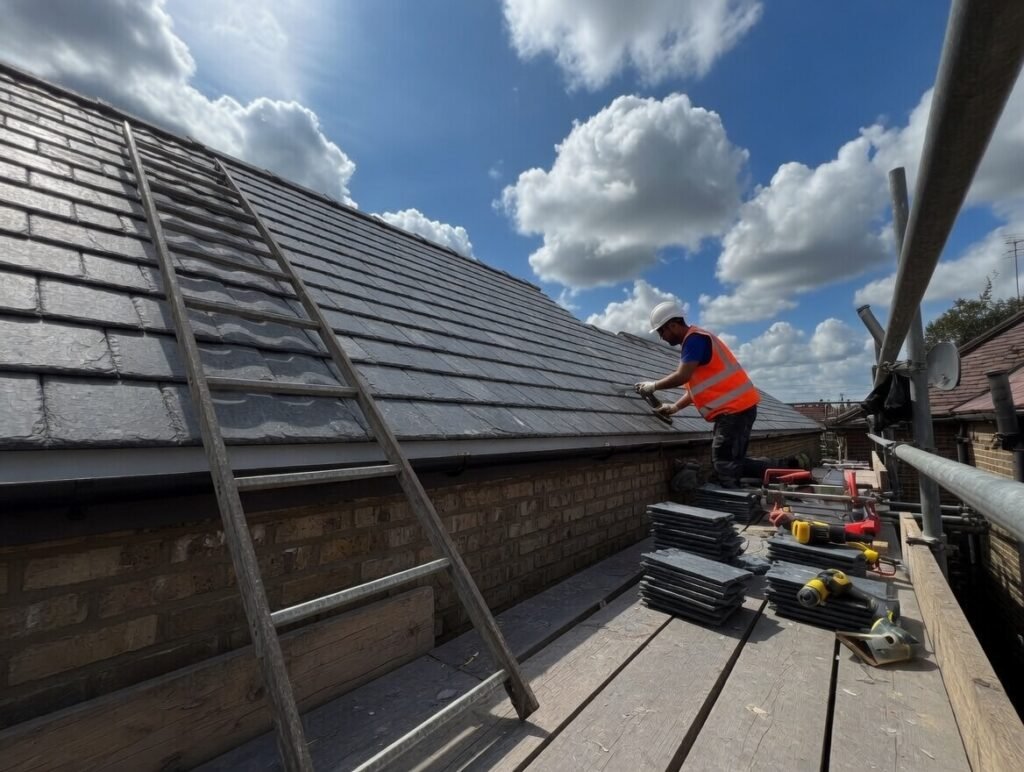 JJ Roofing team carrying out roof replacement in Chiswick West London