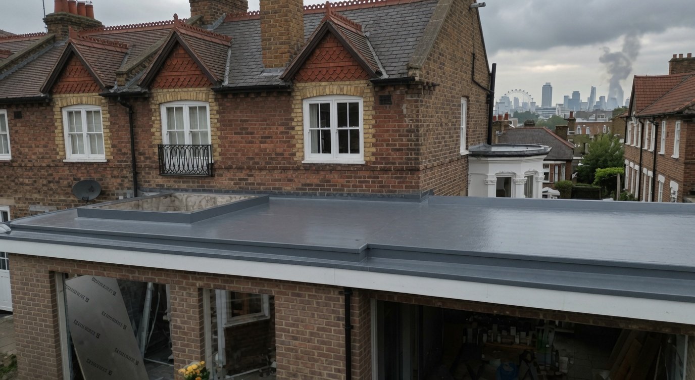EPDM GRP and felt flat roof job types on Richmond rear additions