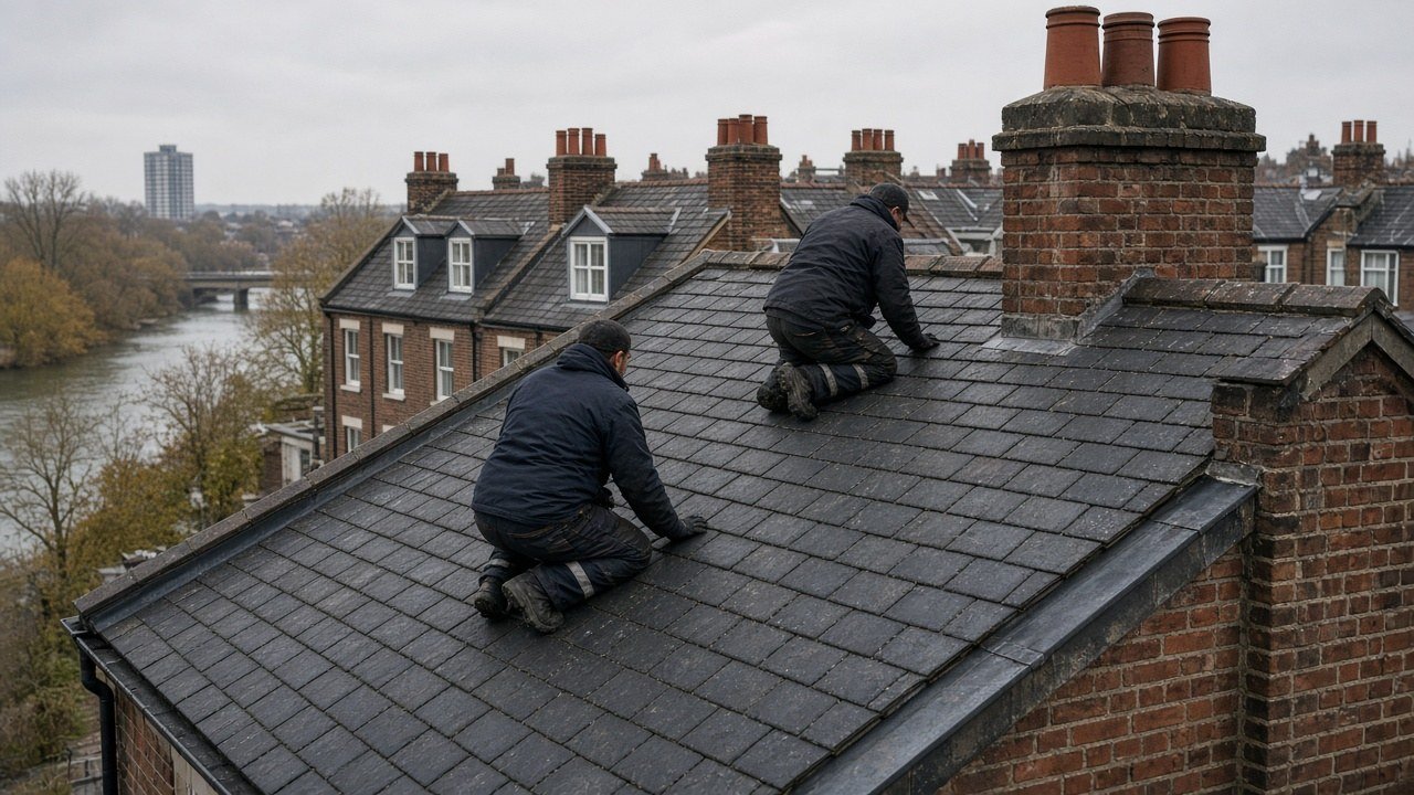 roofers Kingston surveying a KT terrace slate roof