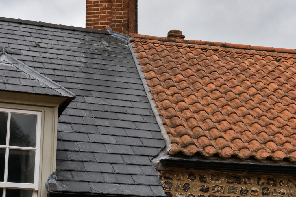 slate vs tile roof Chiswick materials on period W4 stock